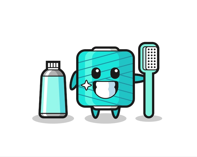 Mascot Illustration of yarn spool with a toothbrush