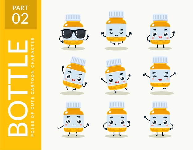 Vector mascot images of the bottle pill. set.