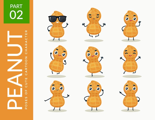 Vector mascot images of the peanut. set.