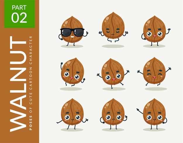 Vector mascot images of the walnut. set.