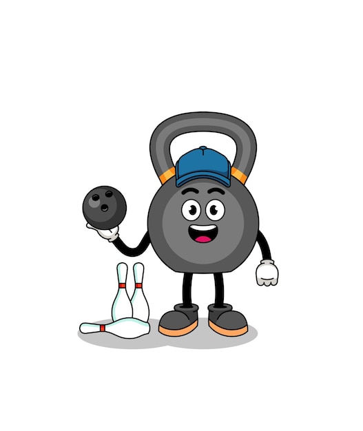 Mascot of kettlebell as a bowling player