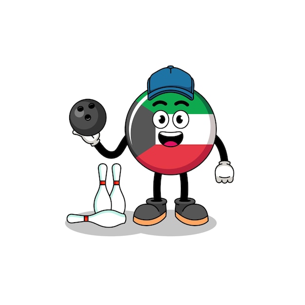 Mascot of kuwait flag as a bowling player