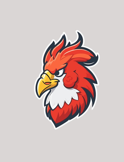 白い背景ベクトルのロゴのコンセプトに鶏の頭のマスコット ロゴ