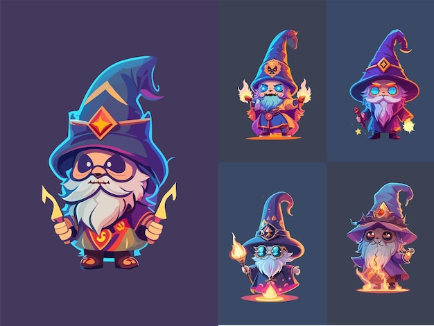 Mascot logo Collection of wizard with kawaii and scary style flat illustration with flat colors