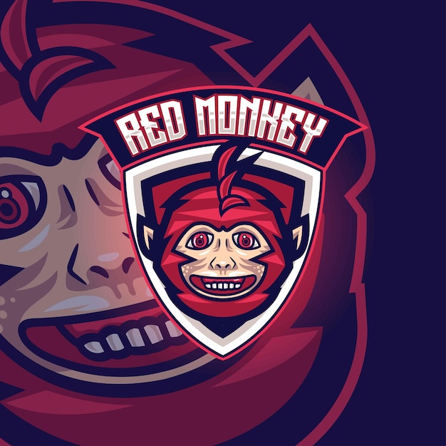 Logo mascotte gioco testa di scimmia rossa sorridente