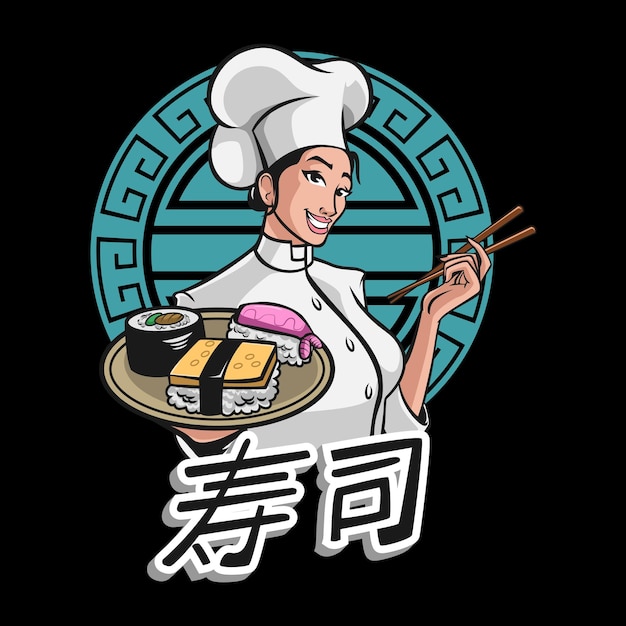 Vettore sushi ragazza con logo mascotte