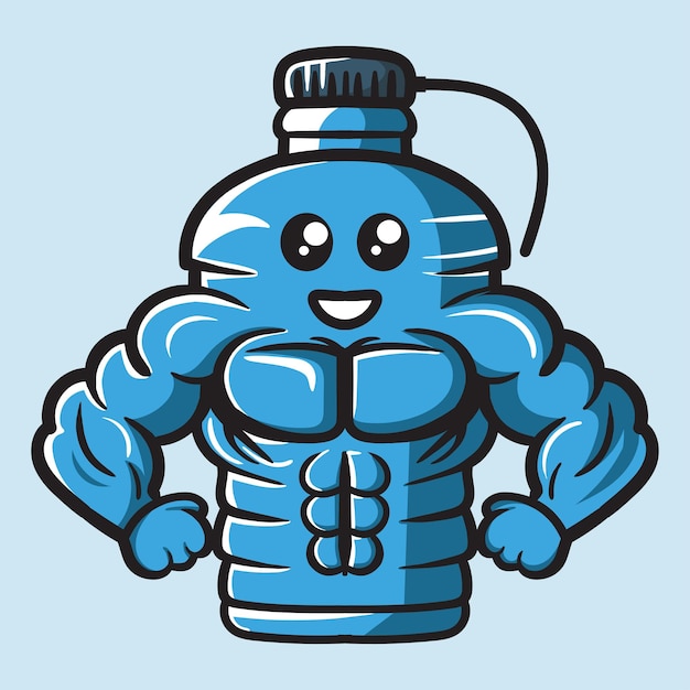 Vector mascot logo illustration of a refillable gallon worker with a muscular body