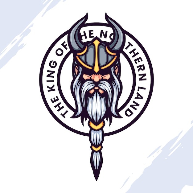 Логотип талисмана портрет короля из северных земель в рогатом шлеме викинга