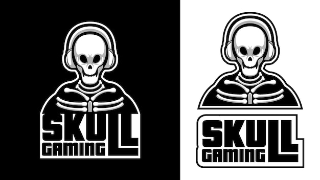 Mascot logo schedel gaming met koptelefoon