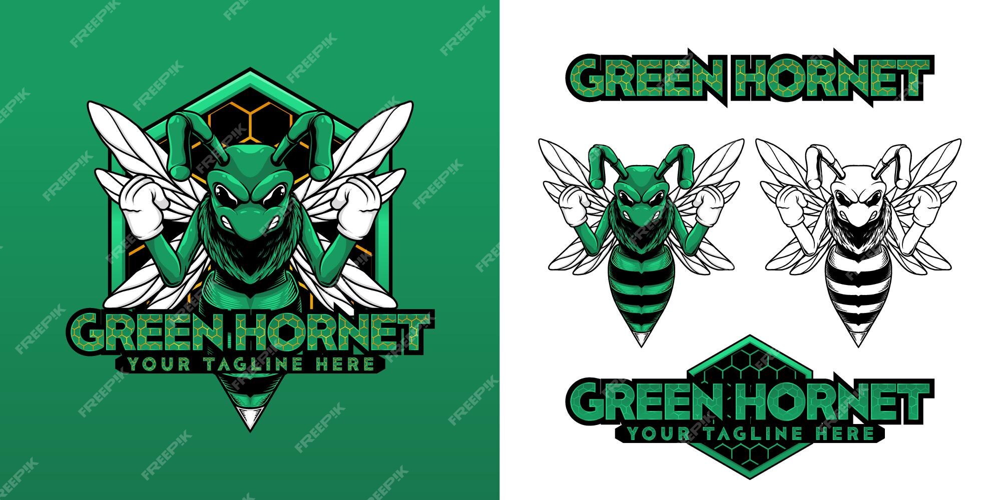 Premium Vector | Mascot logo set green hornet vector Premium Vector | Mascot logo set green hornet vector