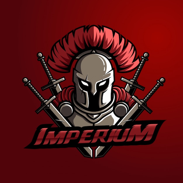 Vettore mascot logo spartan with sword typo