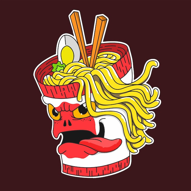 Vector mascot logo sticket hungry noodle cup art illustration