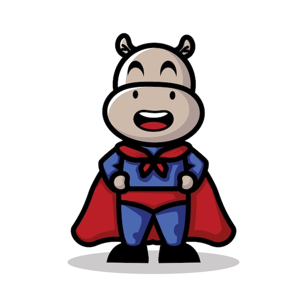 Mascot logo vector cartoon illustration A Hippopotamus beeing a superhero