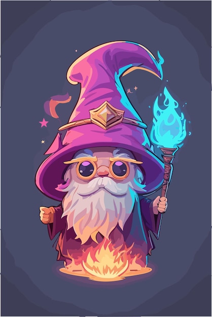 Mascot logo of wizard with kawaii and scary style flat illustration with flat colors