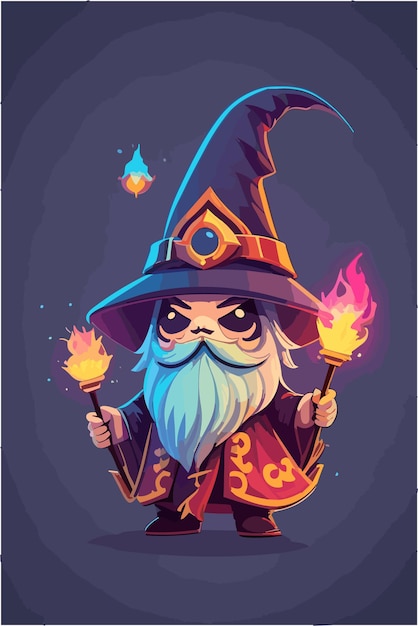 Mascot logo of wizard with kawaii and scary style flat illustration with flat colors