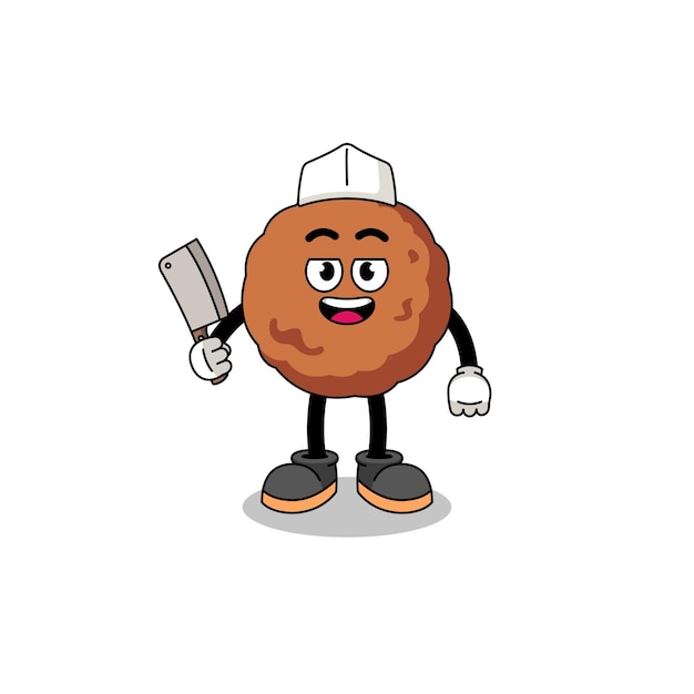 Mascot of meatball as a butcher character design