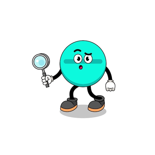 Mascot of medicine tablet searching