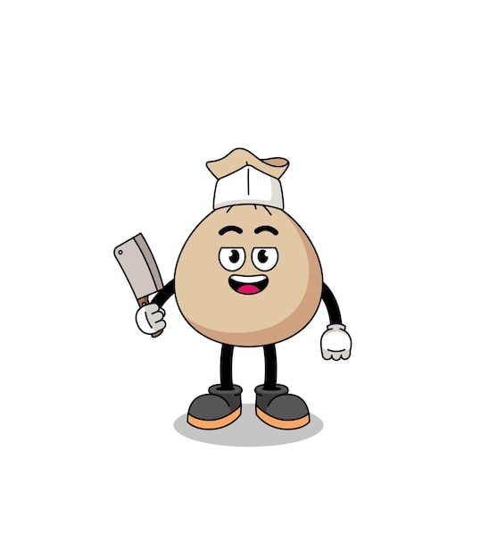 Mascot of money sack as a butcher character design