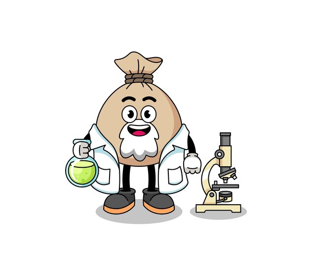 Mascot of money sack as a scientist character design