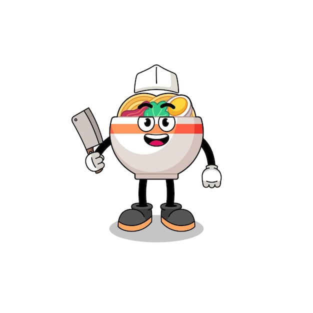 Mascot of noodle bowl as a butcher