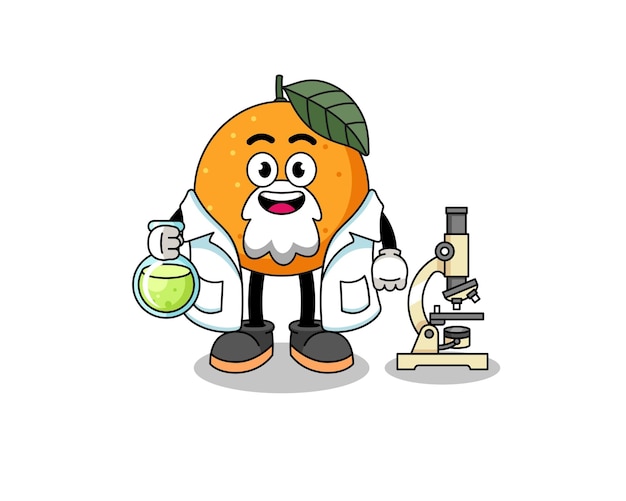科学者のキャラクターデザインとしてのオレンジ色の果物のマスコット