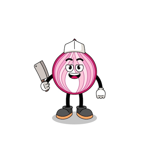 肉屋のキャラクターデザインとしてスライスした玉ねぎのマスコット