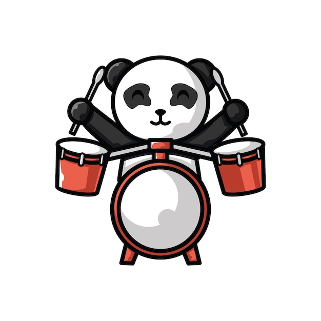 Mascot panda character illustration cartoon vector a panda is playing drums