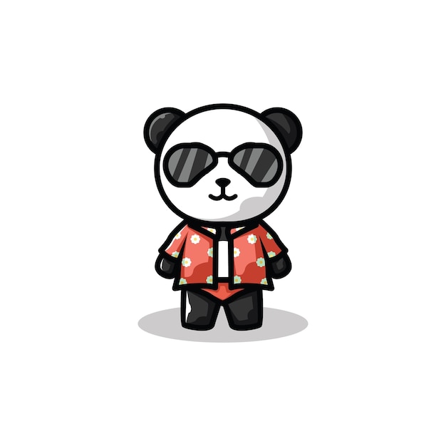 Vettore del fumetto dell'illustrazione del personaggio del panda della mascotte un panda indossa un vestito da spiaggia
