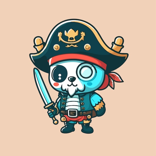 Vector mascot for a pirate themed panda a fearsome looking panda captain panda flat cartoon design