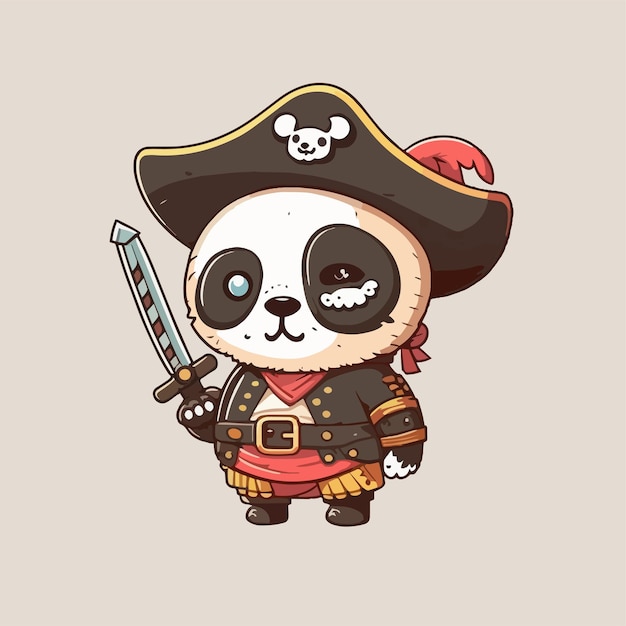 Mascot for a pirate themed panda a fearsome looking panda captain panda flat cartoon design