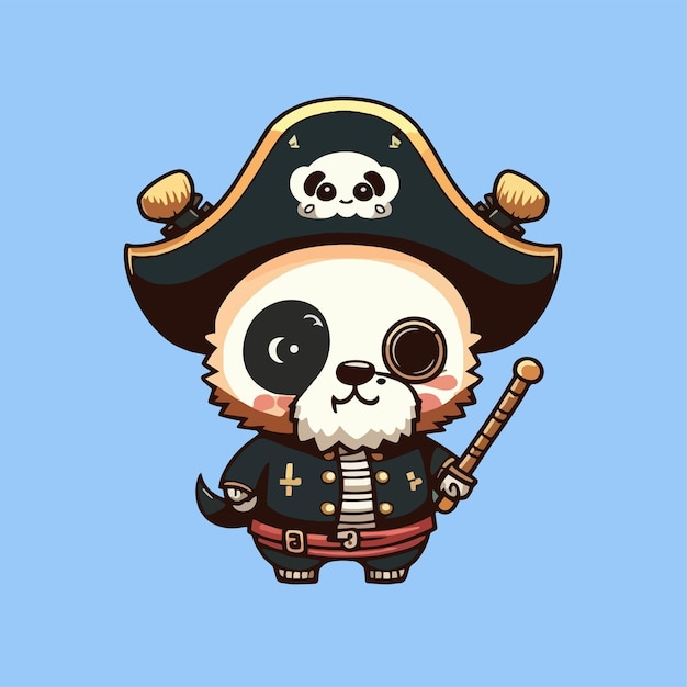 Vector mascot for a pirate themed panda a fearsome looking panda captain panda flat cartoon design