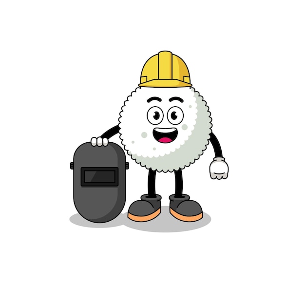 Mascot of rice ball as a welder