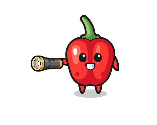 Vector mascot rode paprika met zaklamp