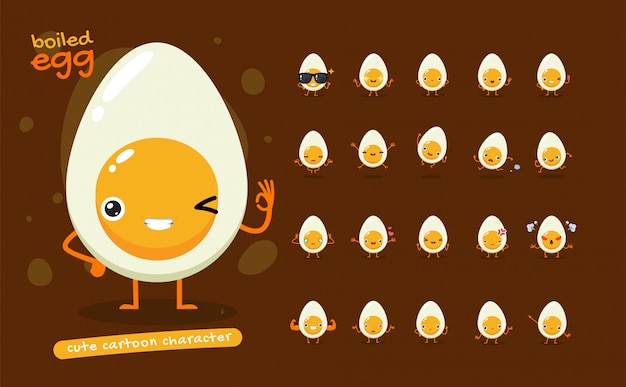 Mascot Set of the Boiled egg. Twenty Mascot poses. Isolated   Illustration