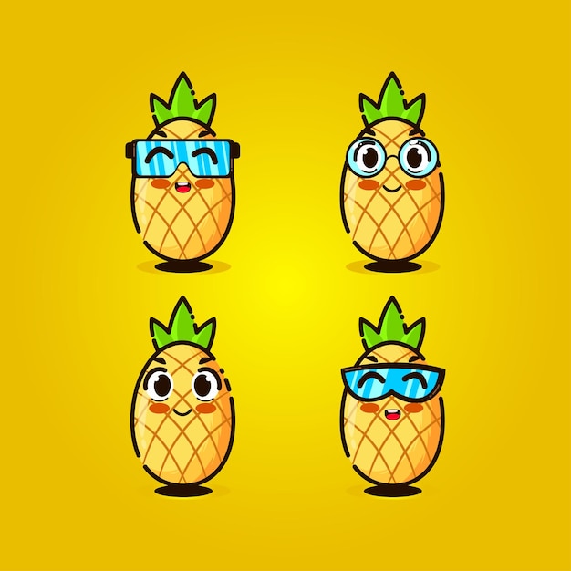 Mascot set of the cute pineapple cartoon vector illustration