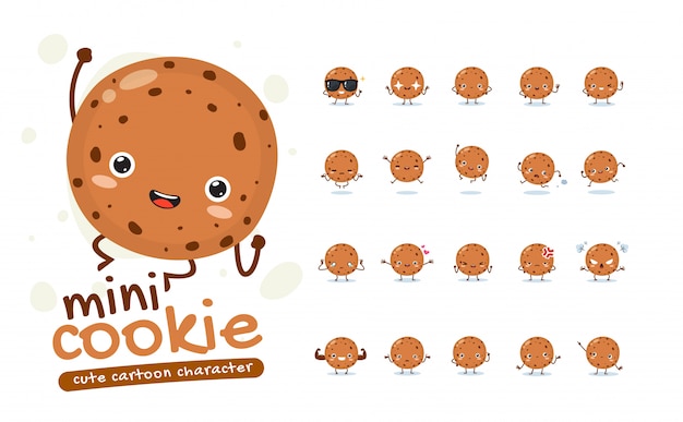 Mascot set of the mini cookie. twenty mascot poses. isolated   illustration