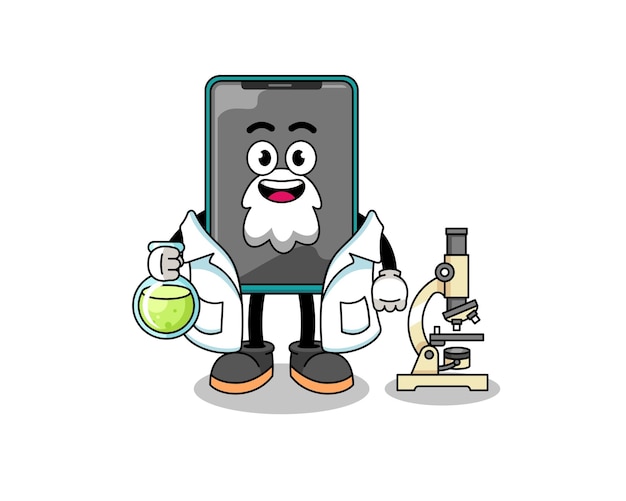 Mascot of smartphone as a scientist