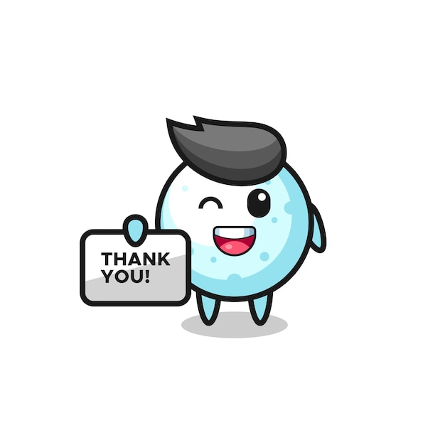 The mascot of the snow ball holding a banner that says thank you , cute style design for t shirt, sticker, logo element