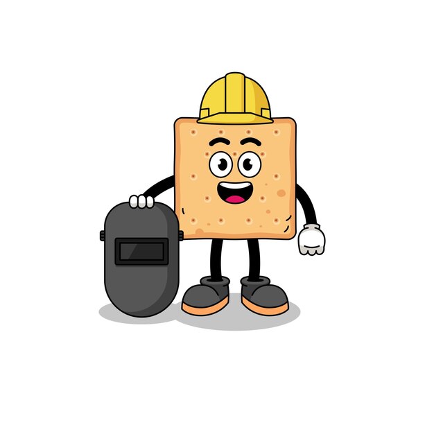 Mascot of square cracker as a welder