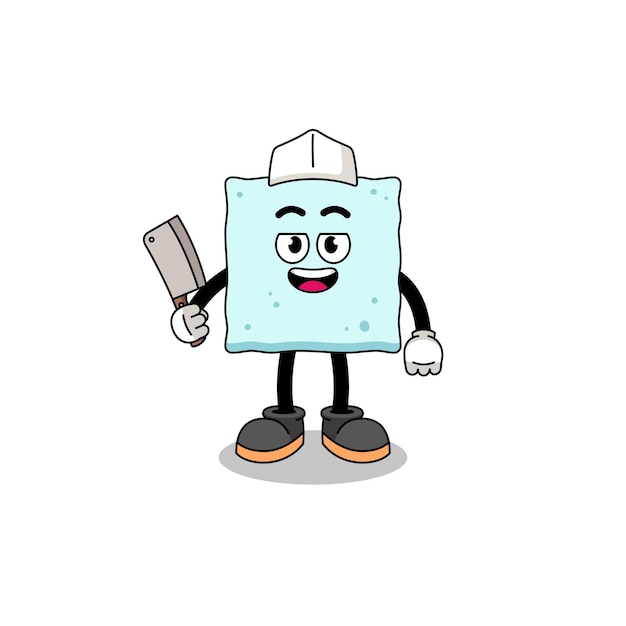 Mascot of sugar cube as a butcher character design