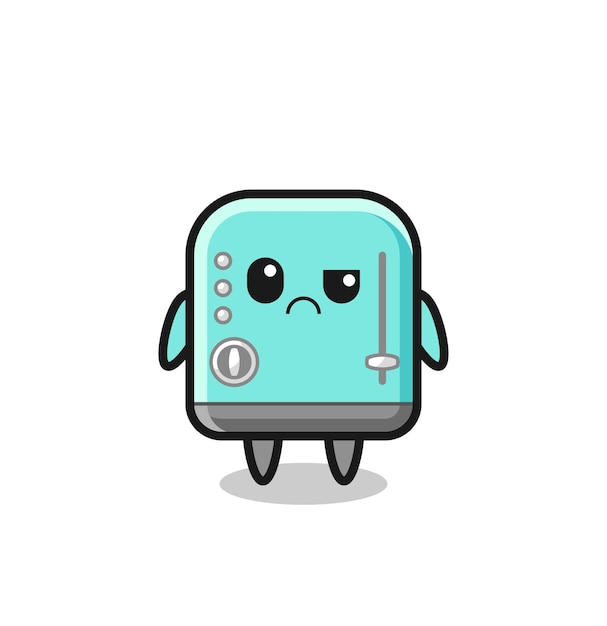 The mascot of the toaster with sceptical face