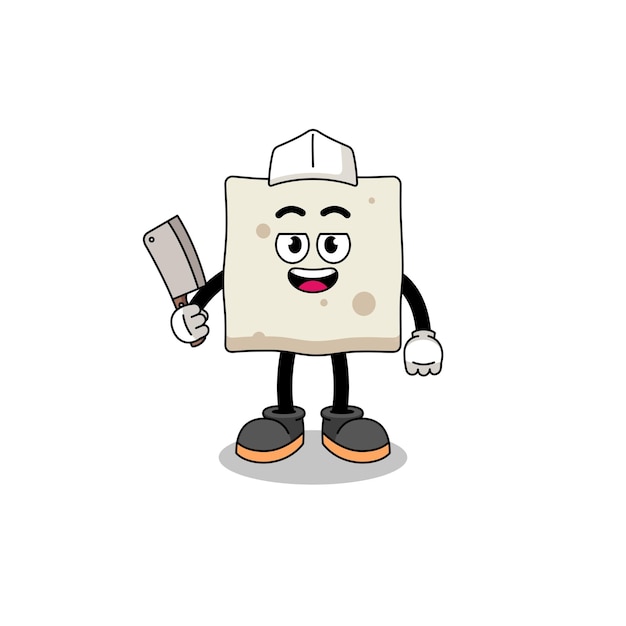 Mascot of tofu as a butcher character design