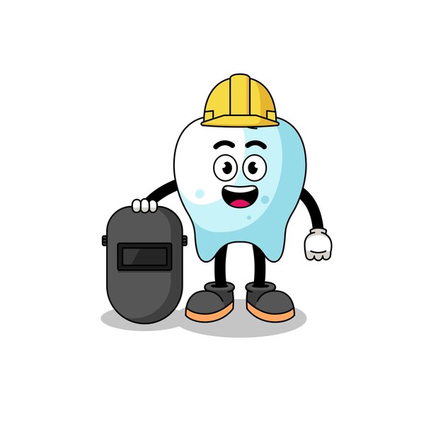 Mascot of tooth as a welder