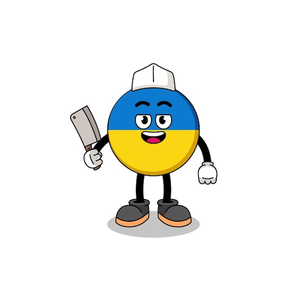 Mascot of ukraine flag as a butcher character design