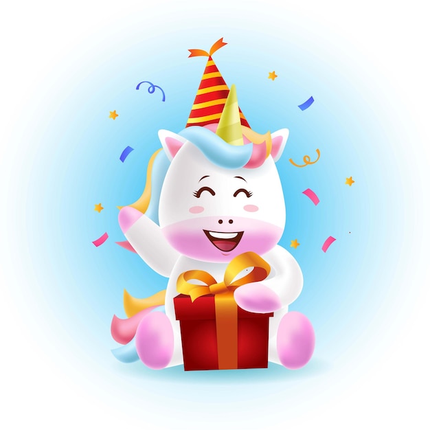 Vector mascot unicorn celebrating party
