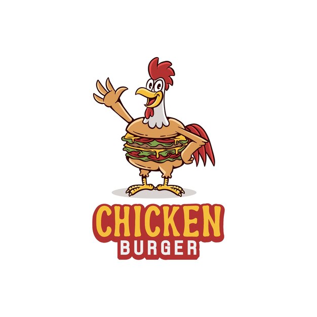 Mascot vector Rooster combined with burger Flat Cartoon Style Suitable for your Web Page