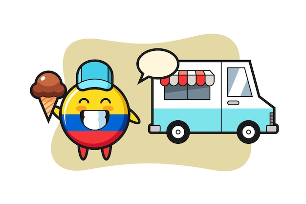 Mascotte cartoon van colombia vlag badge met ijscowagen