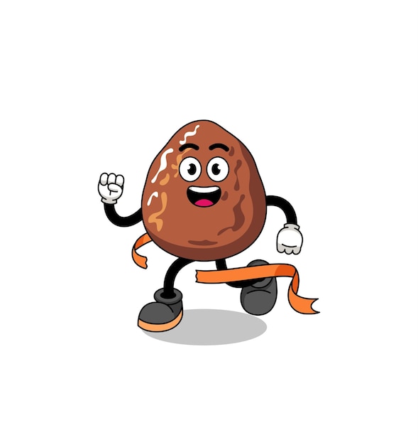 Mascotte cartoon van dadelfruit dat op het ontwerp van de finishlijn loopt