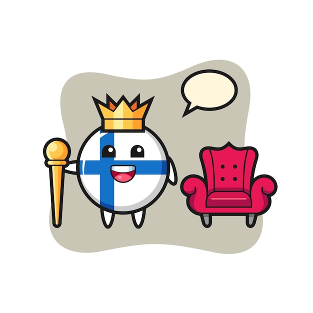 Mascotte cartoon van de vlag van finland badge als een koning, schattig stijlontwerp voor t-shirt, sticker, logo-element