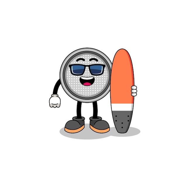 Mascotte cartoon van knoopcel als een surfer character design